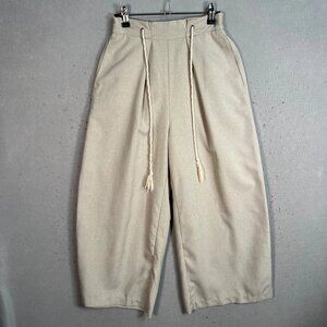 GU by Uniqlo Beige Wide-Leg Drawstring Trousers Size S High-Waist 100% Polyester